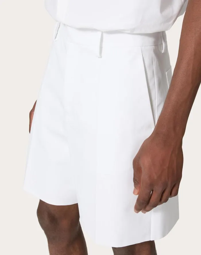 Valentino Pants And Shorts Man Cotton Poplin Bermuda Shorts Laminated With Scuba For Man In White White Valentino Pants And Shorts Man Cotton Poplin Bermuda Shorts Laminated With Scuba For Man In White White