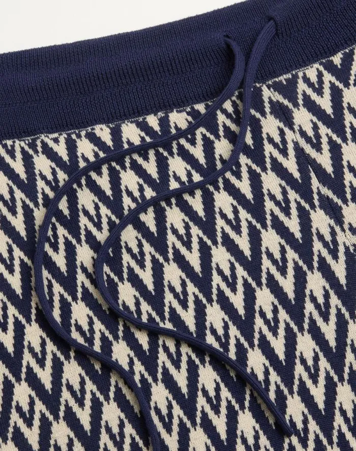 Valentino Pants And Shorts Woman Toute La V Jacquard Wool Knit Pants For Woman In Creamnavy Creamnavy Valentino Pants And Shorts Woman Toute La V Jacquard Wool Knit Pants For Woman In Creamnavy Creamnavy