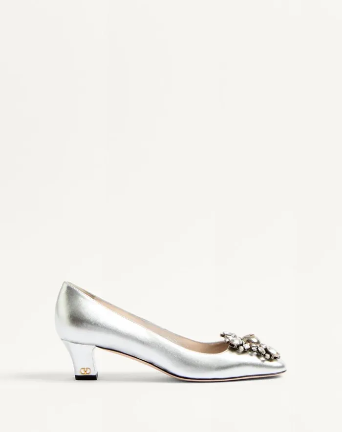 Valentino Pumps Woman Preshoes Pumps In Laminated Nappa With 45mm Crystals For Woman In Silver Silver