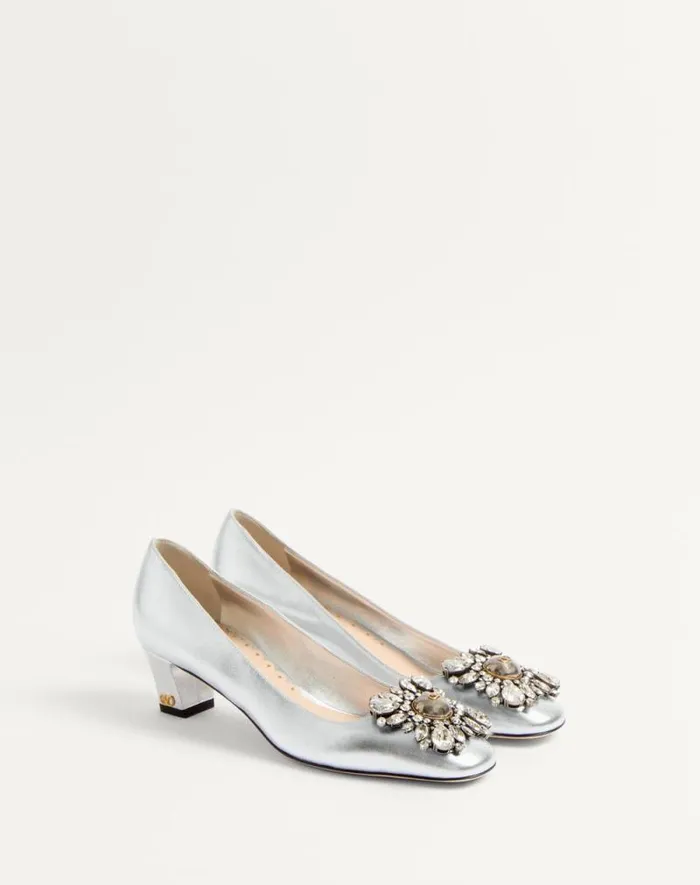 Valentino Pumps Woman Preshoes Pumps In Laminated Nappa With 45mm Crystals For Woman In Silver Silver Valentino Pumps Woman Preshoes Pumps In Laminated Nappa With 45mm Crystals For Woman In Silver Silver