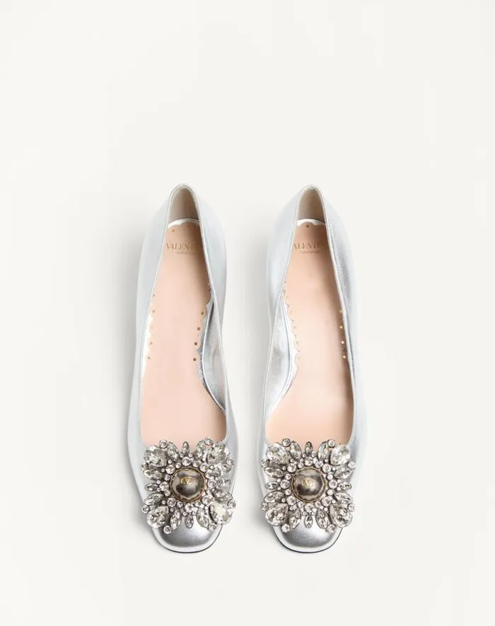 Valentino Pumps Woman Preshoes Pumps In Laminated Nappa With 45mm Crystals For Woman In Silver Silver Valentino Pumps Woman Preshoes Pumps In Laminated Nappa With 45mm Crystals For Woman In Silver Silver