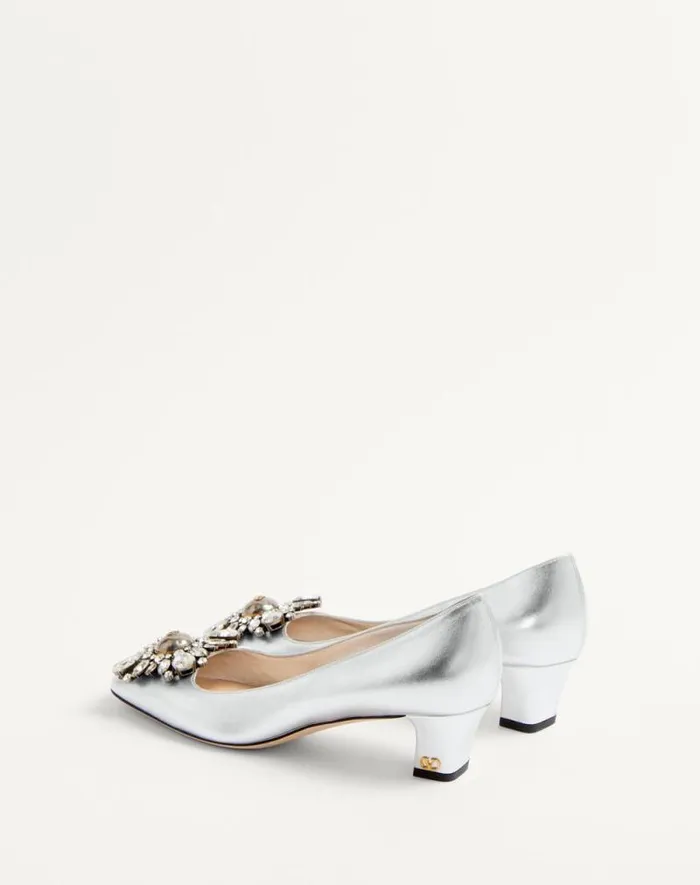 Valentino Pumps Woman Preshoes Pumps In Laminated Nappa With 45mm Crystals For Woman In Silver Silver Valentino Pumps Woman Preshoes Pumps In Laminated Nappa With 45mm Crystals For Woman In Silver Silver