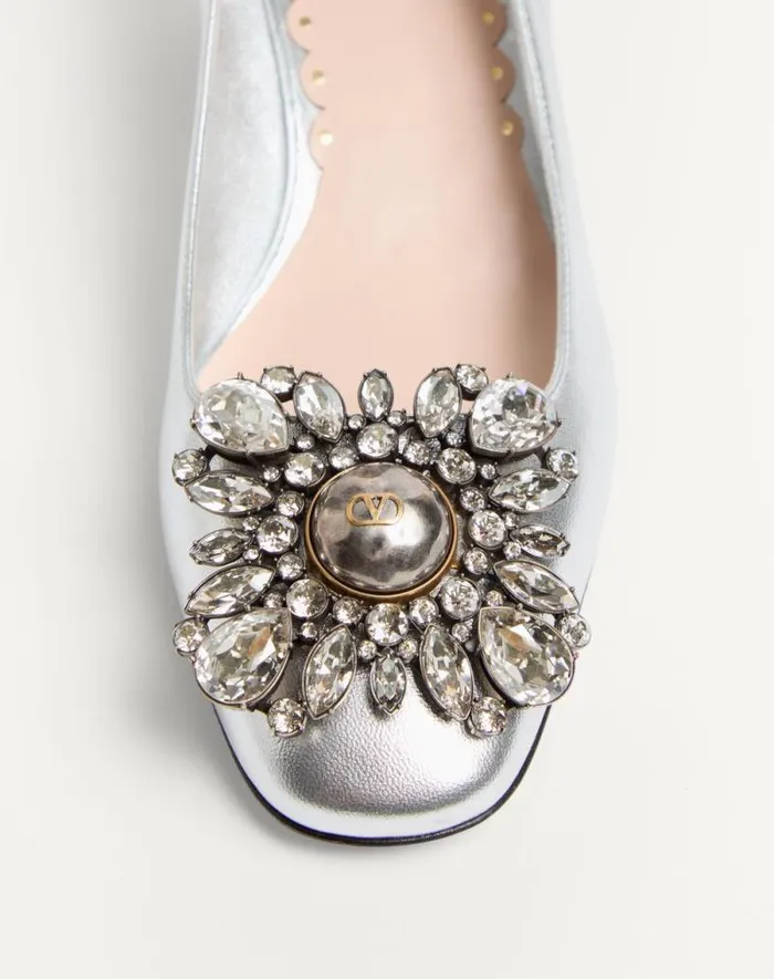 Valentino Pumps Woman Preshoes Pumps In Laminated Nappa With 45mm Crystals For Woman In Silver Silver Valentino Pumps Woman Preshoes Pumps In Laminated Nappa With 45mm Crystals For Woman In Silver Silver