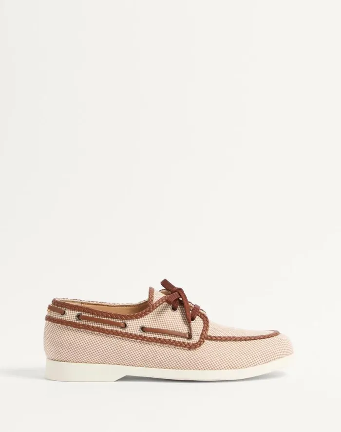 Valentino Sandals Man Palm Avenue Canvas And Nappa Boat Shoe For Man In Multicolourtobacco Multicolourtobacco Valentino Sandals Man Palm Avenue Canvas And Nappa Boat Shoe For Man In Multicolourtobacco Multicolourtobacco
