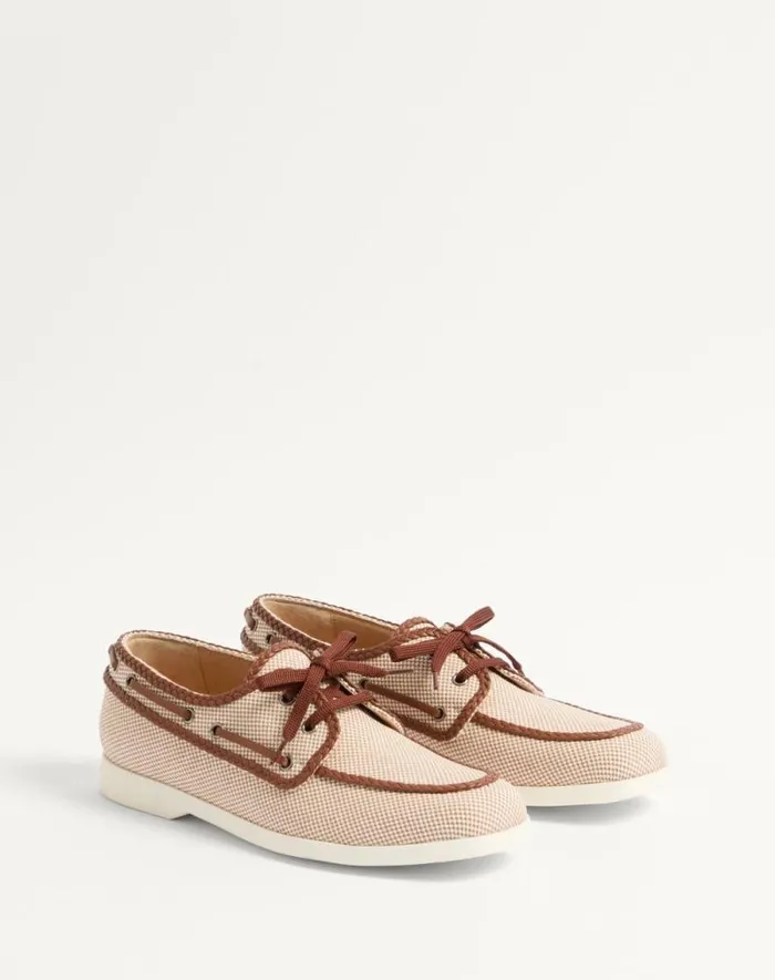 Valentino Sandals Man Palm Avenue Canvas And Nappa Boat Shoe For Man In Multicolourtobacco Multicolourtobacco Valentino Sandals Man Palm Avenue Canvas And Nappa Boat Shoe For Man In Multicolourtobacco Multicolourtobacco