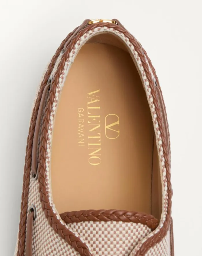Valentino Sandals Man Palm Avenue Canvas And Nappa Boat Shoe For Man In Multicolourtobacco Multicolourtobacco Valentino Sandals Man Palm Avenue Canvas And Nappa Boat Shoe For Man In Multicolourtobacco Multicolourtobacco