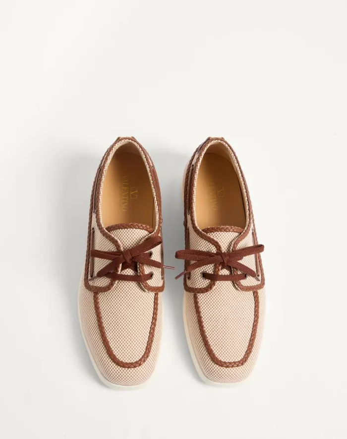 Valentino Sandals Man Palm Avenue Canvas And Nappa Boat Shoe For Man In Multicolourtobacco Multicolourtobacco Valentino Sandals Man Palm Avenue Canvas And Nappa Boat Shoe For Man In Multicolourtobacco Multicolourtobacco