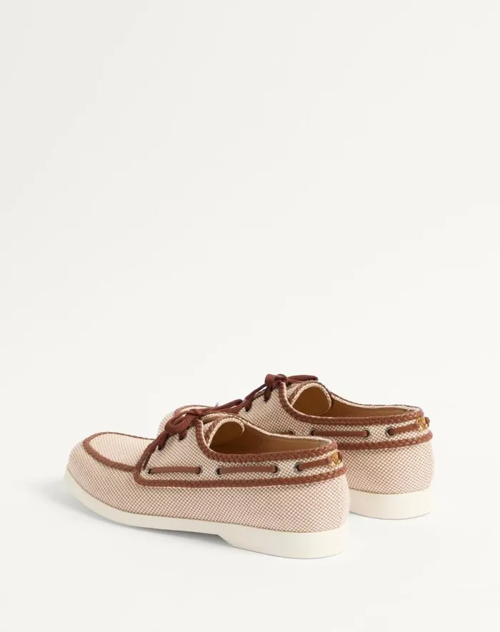 Valentino Sandals Man Palm Avenue Canvas And Nappa Boat Shoe For Man In Multicolourtobacco Multicolourtobacco Valentino Sandals Man Palm Avenue Canvas And Nappa Boat Shoe For Man In Multicolourtobacco Multicolourtobacco