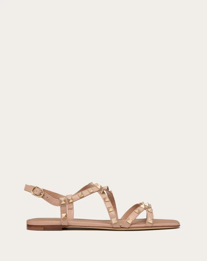 Valentino Sandals Woman Calfskin Rockstud Sandal With Straps For Woman In Rose Cannelle Rose Cannelle Valentino Sandals Woman Calfskin Rockstud Sandal With Straps For Woman In Rose Cannelle Rose Cannelle