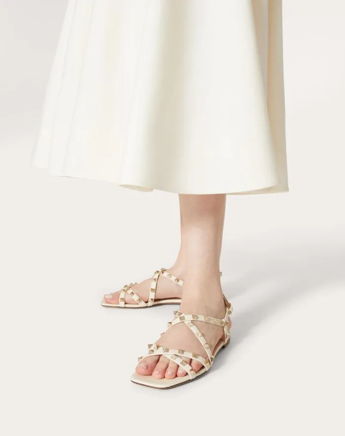 Valentino Sandals Woman Calfskin Rockstud Sandal With Straps For Woman In Rose Cannelle Rose Cannelle Valentino Sandals Woman Calfskin Rockstud Sandal With Straps For Woman In Rose Cannelle Rose Cannelle