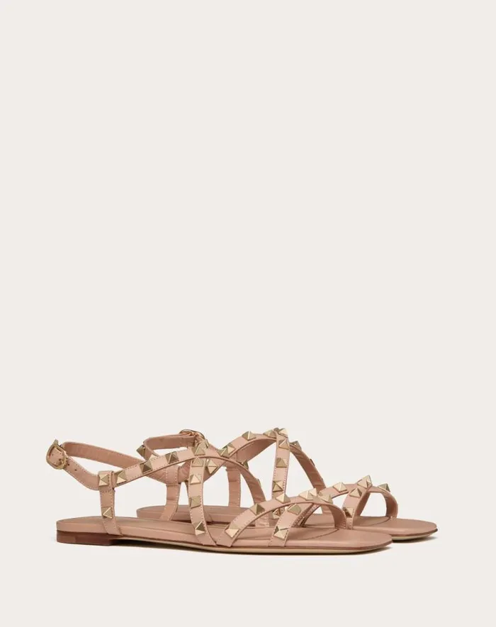 Valentino Sandals Woman Calfskin Rockstud Sandal With Straps For Woman In Rose Cannelle Rose Cannelle Valentino Sandals Woman Calfskin Rockstud Sandal With Straps For Woman In Rose Cannelle Rose Cannelle