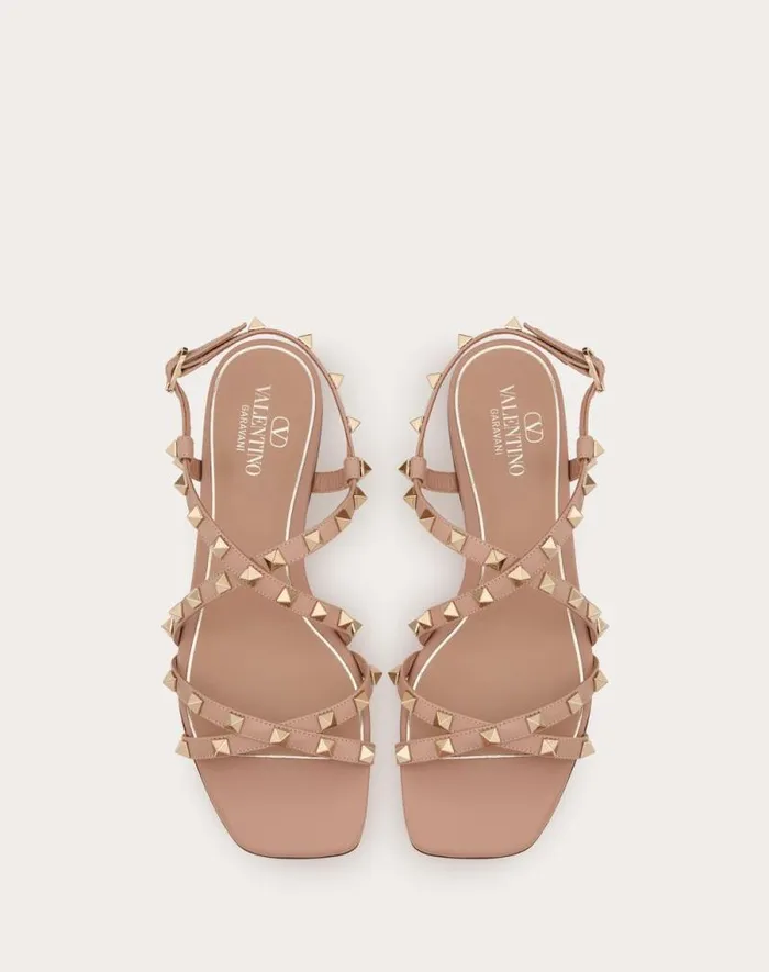 Valentino Sandals Woman Calfskin Rockstud Sandal With Straps For Woman In Rose Cannelle Rose Cannelle Valentino Sandals Woman Calfskin Rockstud Sandal With Straps For Woman In Rose Cannelle Rose Cannelle