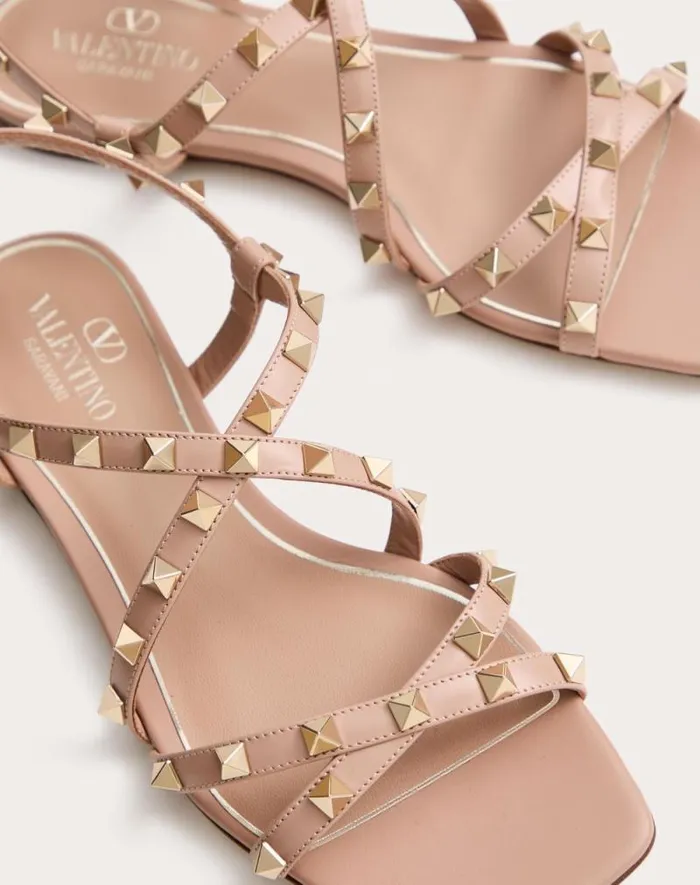 Valentino Sandals Woman Calfskin Rockstud Sandal With Straps For Woman In Rose Cannelle Rose Cannelle Valentino Sandals Woman Calfskin Rockstud Sandal With Straps For Woman In Rose Cannelle Rose Cannelle