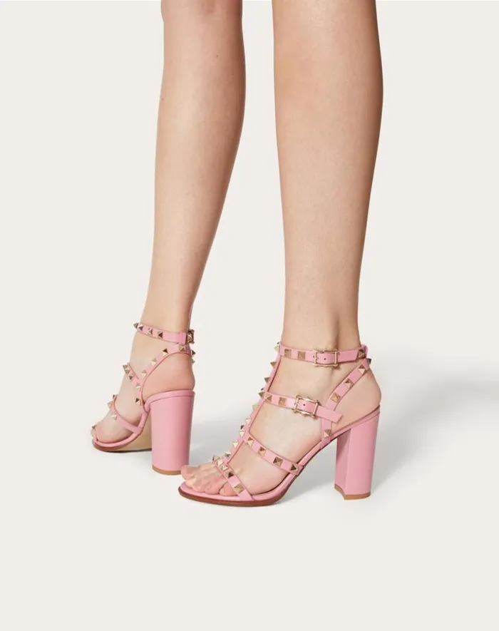 Valentino Sandals Woman Rockstud Ankle Strap Sandal 90 Mm For Woman In Poudre Poudre Valentino Sandals Woman Rockstud Ankle Strap Sandal 90 Mm For Woman In Poudre Poudre