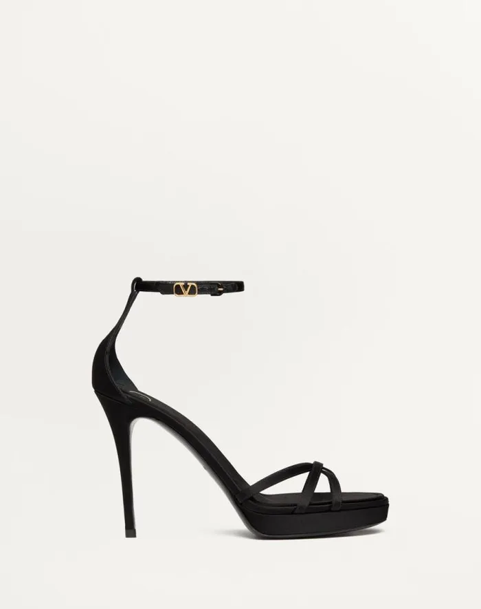 Valentino Sandals Woman Valentino Garavani Eveninglam Satin Platform Sandal 120mm For Woman In Poudre Poudre