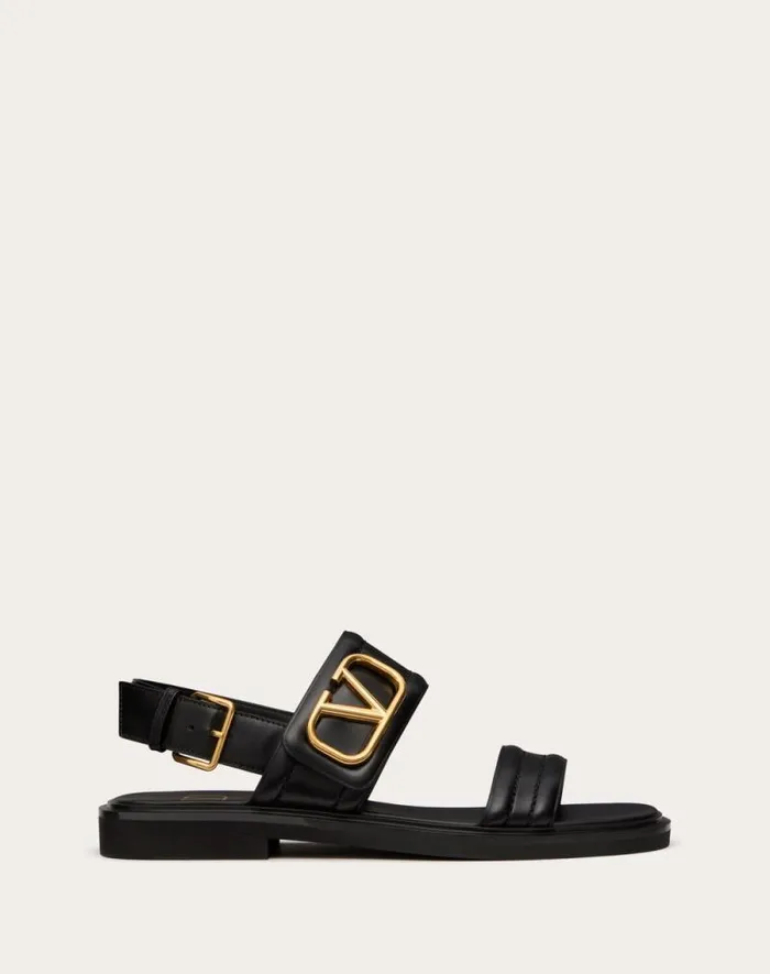 Valentino Sandals Woman Vlogo Signature Calfskin Sandal For Woman In Black Black Valentino Sandals Woman Vlogo Signature Calfskin Sandal For Woman In Black Black
