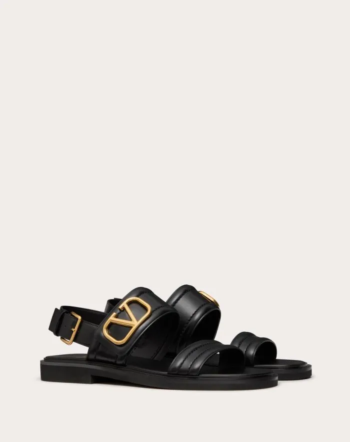 Valentino Sandals Woman Vlogo Signature Calfskin Sandal For Woman In Black Black Valentino Sandals Woman Vlogo Signature Calfskin Sandal For Woman In Black Black