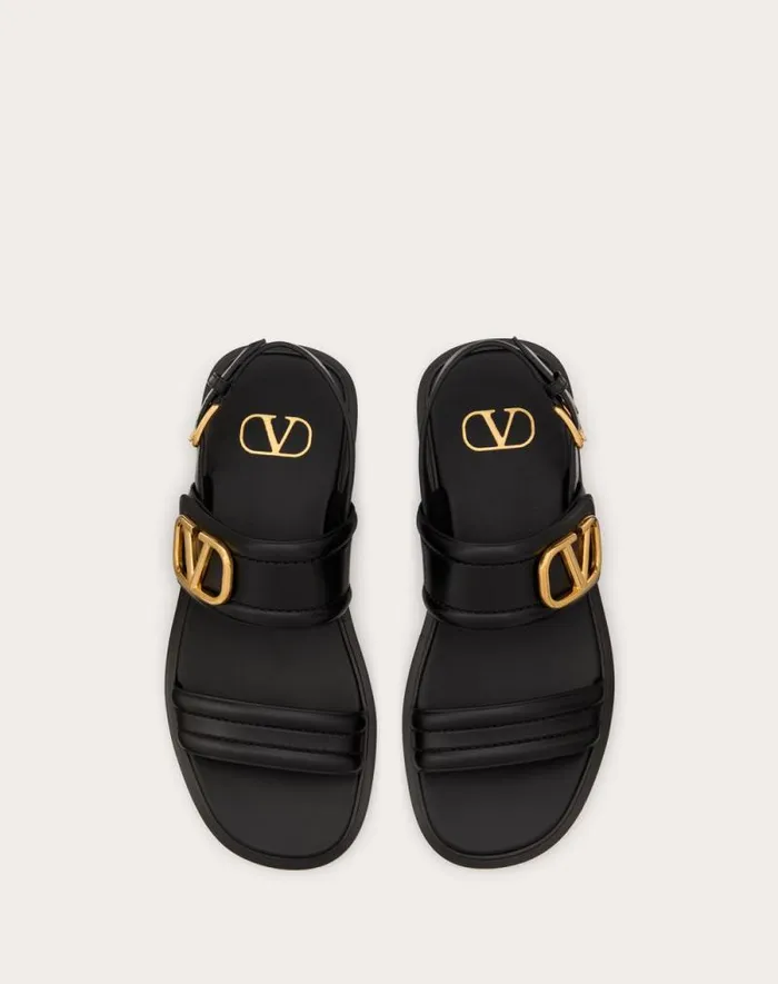 Valentino Sandals Woman Vlogo Signature Calfskin Sandal For Woman In Black Black Valentino Sandals Woman Vlogo Signature Calfskin Sandal For Woman In Black Black