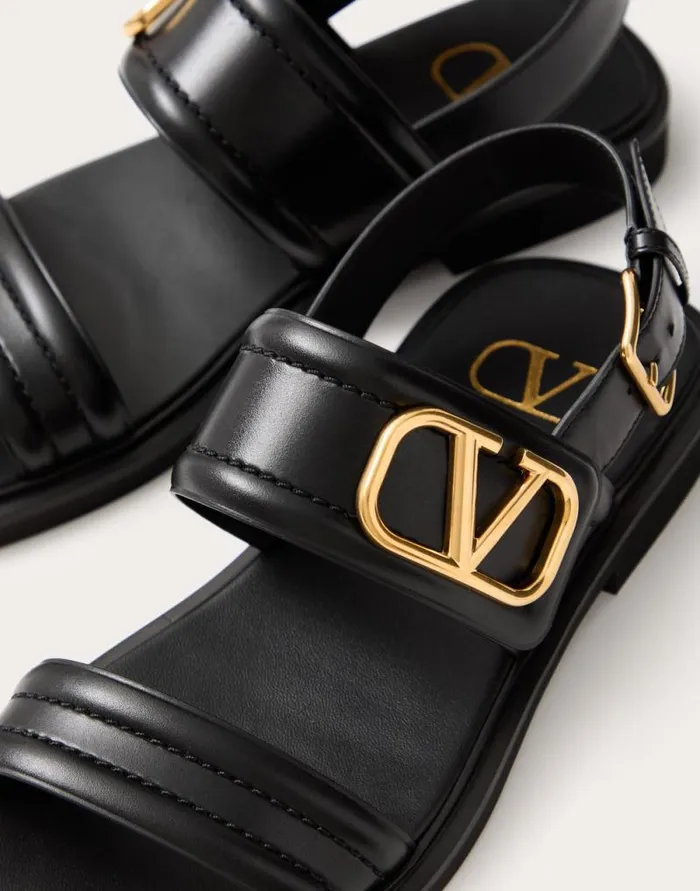 Valentino Sandals Woman Vlogo Signature Calfskin Sandal For Woman In Black Black Valentino Sandals Woman Vlogo Signature Calfskin Sandal For Woman In Black Black
