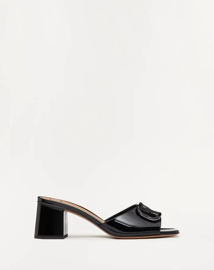 Valentino Sandals Woman Vlogo Signature Patent Leather Slide Sandal 60mm For Woman In Black Black