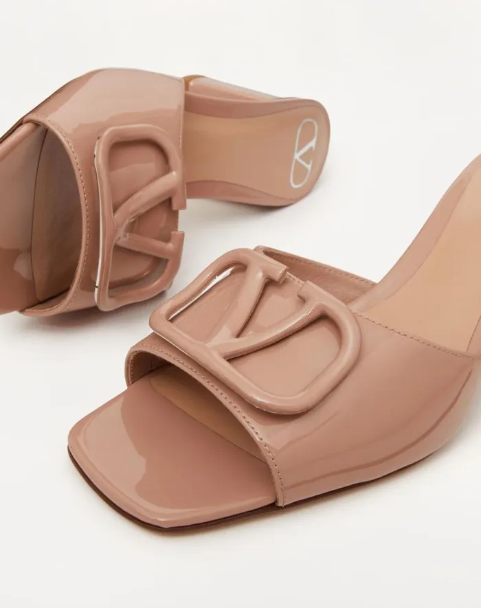 Valentino Sandals Woman Vlogo Signature Patent Leather Slide Sandal 60mm For Woman In Black Black Valentino Sandals Woman Vlogo Signature Patent Leather Slide Sandal 60mm For Woman In Black Black