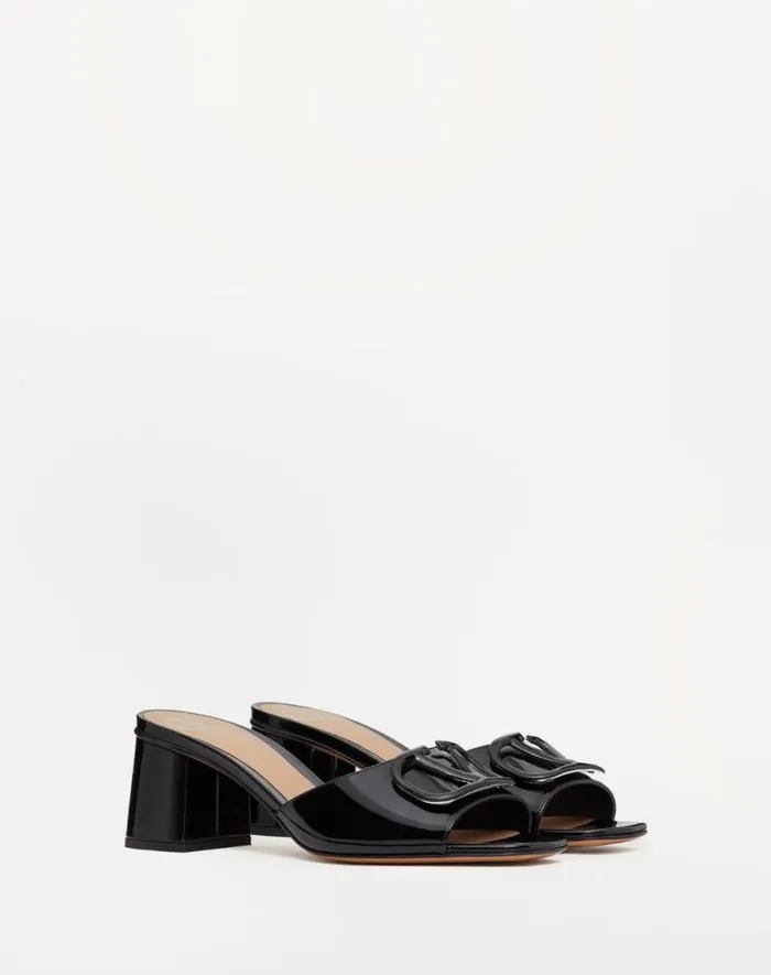 Valentino Sandals Woman Vlogo Signature Patent Leather Slide Sandal 60mm For Woman In Black Black Valentino Sandals Woman Vlogo Signature Patent Leather Slide Sandal 60mm For Woman In Black Black