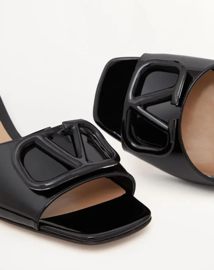 Valentino Sandals Woman Vlogo Signature Patent Leather Slide Sandal 60mm For Woman In Black Black Valentino Sandals Woman Vlogo Signature Patent Leather Slide Sandal 60mm For Woman In Black Black