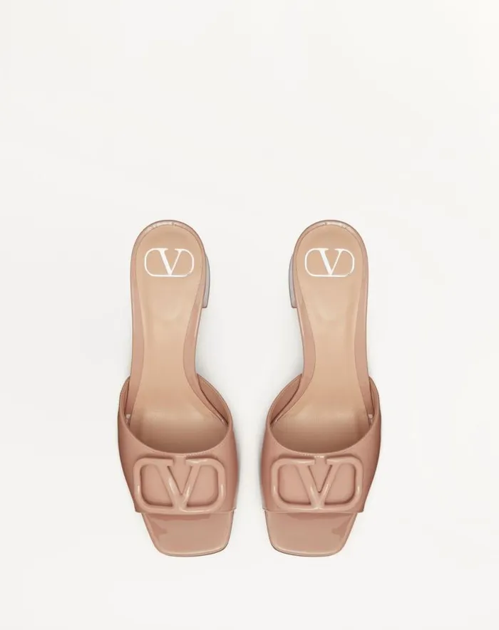 Valentino Sandals Woman Vlogo Signature Patent Leather Slide Sandal 60mm For Woman In Black Black Valentino Sandals Woman Vlogo Signature Patent Leather Slide Sandal 60mm For Woman In Black Black