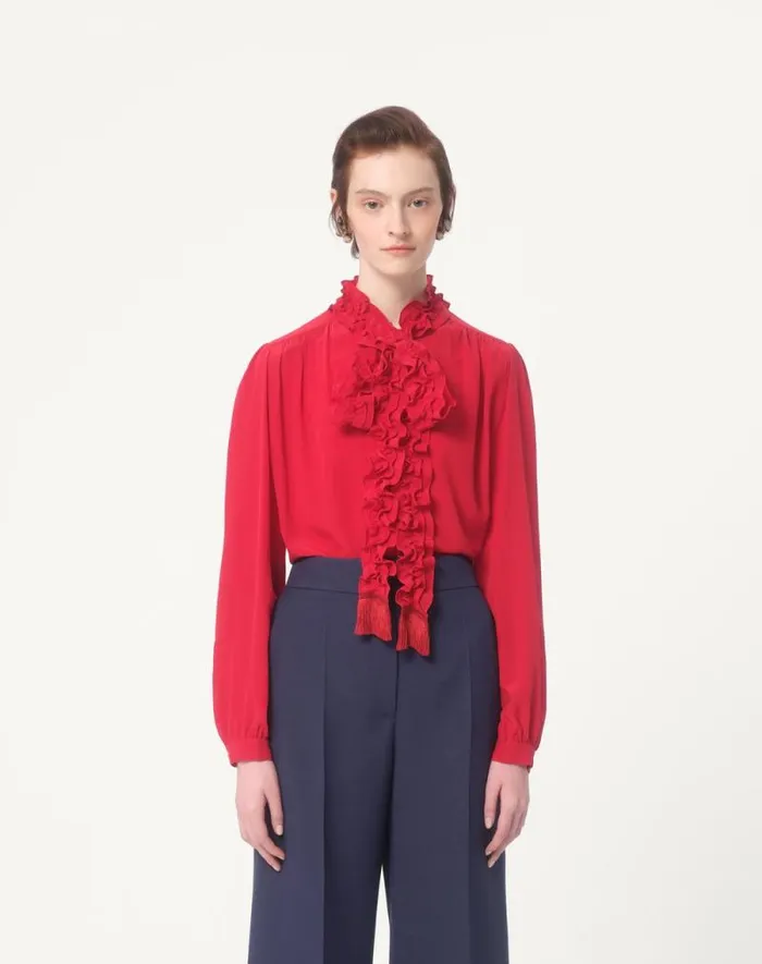 Valentino Shirts And Tops Woman Crepe De Chine Shirt For Woman In Red Red Valentino Shirts And Tops Woman Crepe De Chine Shirt For Woman In Red Red