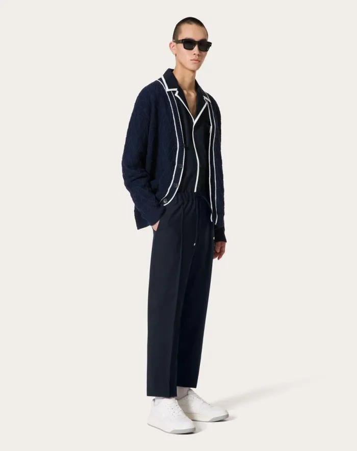 Valentino Shirts Man Cotton Poplin Bowling Shirt With Rubberized V Detail For Man In Navy Navy Valentino Shirts Man Cotton Poplin Bowling Shirt With Rubberized V Detail For Man In Navy Navy