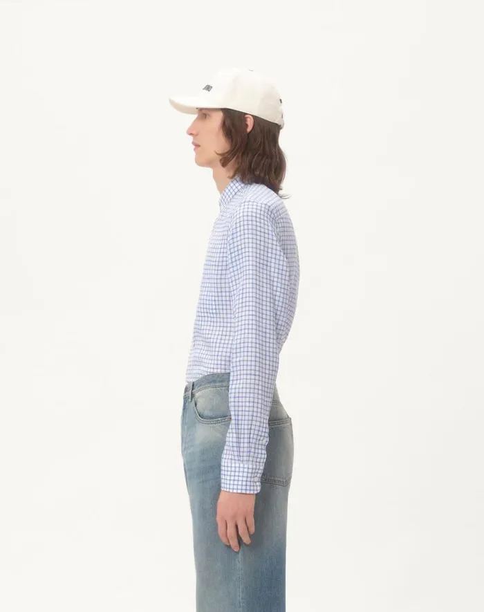 Valentino Shirts Man Linen Shirt With Vlogo Embroidery For Man In Whitelight Blue Whitelight Blue Valentino Shirts Man Linen Shirt With Vlogo Embroidery For Man In Whitelight Blue Whitelight Blue