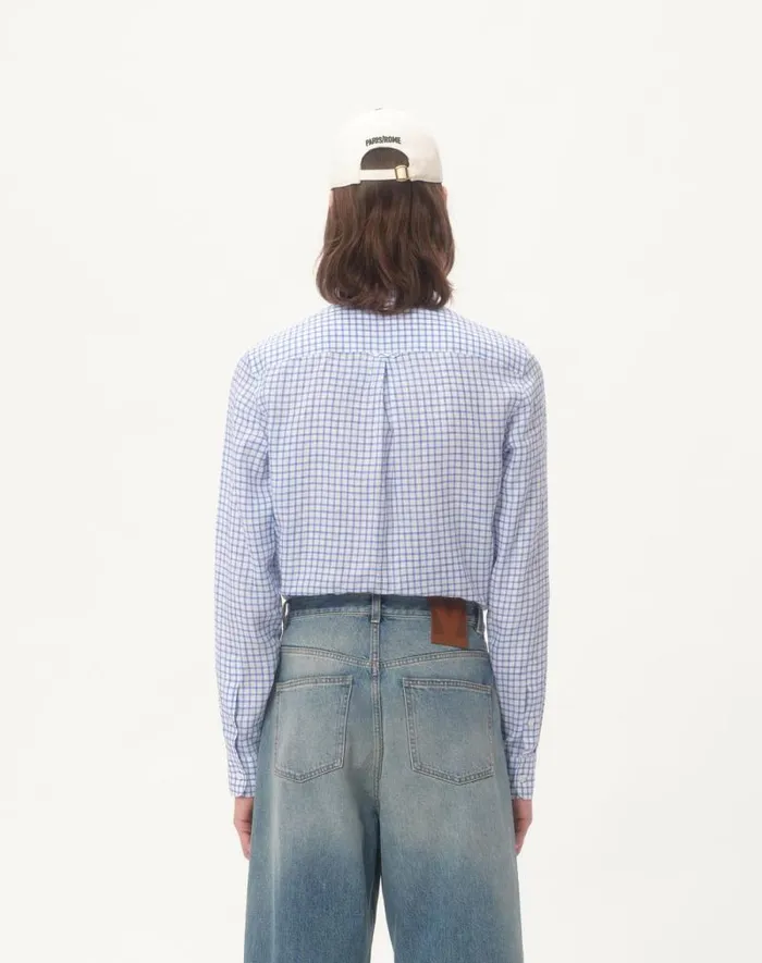 Valentino Shirts Man Linen Shirt With Vlogo Embroidery For Man In Whitelight Blue Whitelight Blue Valentino Shirts Man Linen Shirt With Vlogo Embroidery For Man In Whitelight Blue Whitelight Blue