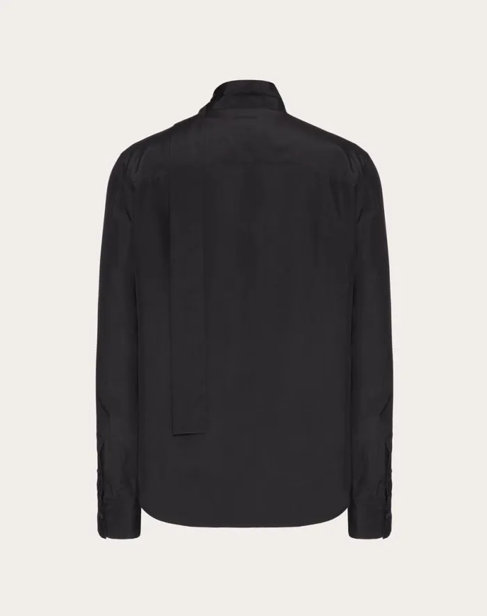 Valentino Shirts Man Silk Shirt With Scarf Detail At Neck For Man In Black Black