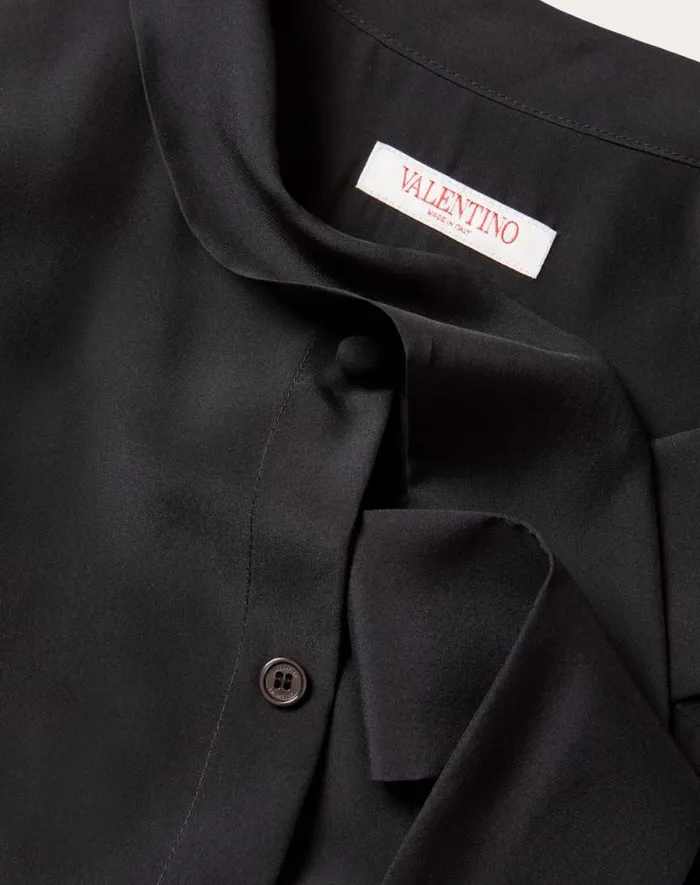 Valentino Shirts Man Silk Shirt With Scarf Detail At Neck For Man In Black Black