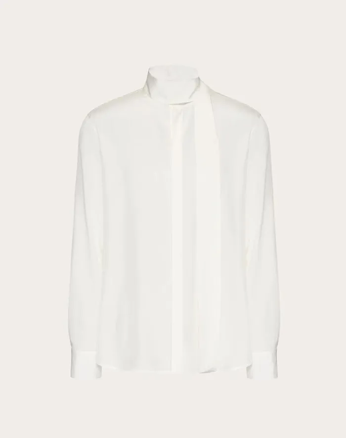 Valentino Shirts Man Silk Shirt With Scarf Detail At Neck For Man In Black Black