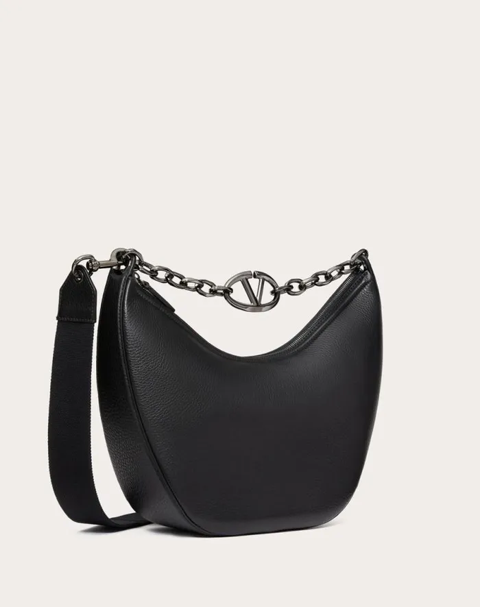 Valentino Shoulder Bags Man Vlogo Moon Medium Grainy Calfskin Hobo Bag With Chain For Man In Black Black Valentino Shoulder Bags Man Vlogo Moon Medium Grainy Calfskin Hobo Bag With Chain For Man In Black Black