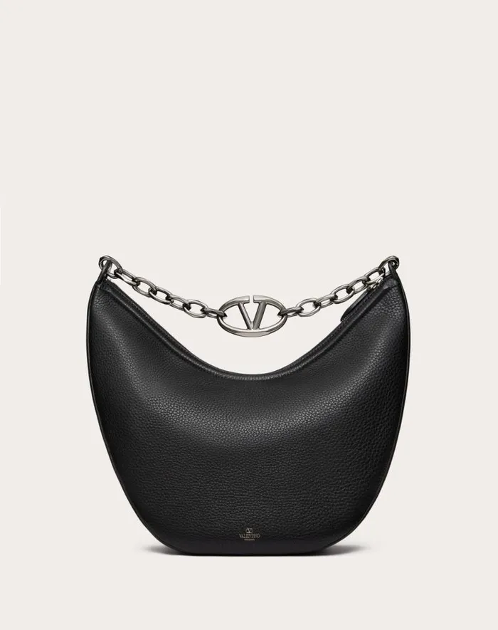 Valentino Shoulder Bags Man Vlogo Moon Medium Grainy Calfskin Hobo Bag With Chain For Man In Black Black Valentino Shoulder Bags Man Vlogo Moon Medium Grainy Calfskin Hobo Bag With Chain For Man In Black Black