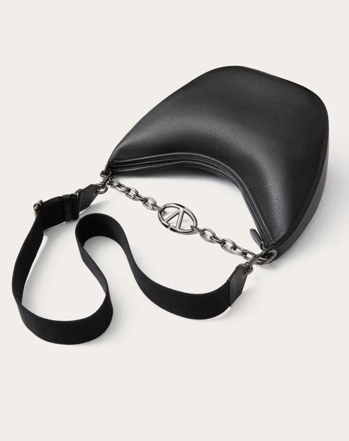 Valentino Shoulder Bags Man Vlogo Moon Medium Grainy Calfskin Hobo Bag With Chain For Man In Black Black Valentino Shoulder Bags Man Vlogo Moon Medium Grainy Calfskin Hobo Bag With Chain For Man In Black Black