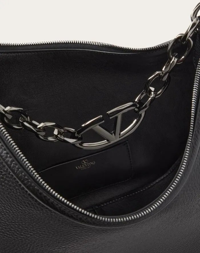 Valentino Shoulder Bags Man Vlogo Moon Medium Grainy Calfskin Hobo Bag With Chain For Man In Black Black Valentino Shoulder Bags Man Vlogo Moon Medium Grainy Calfskin Hobo Bag With Chain For Man In Black Black