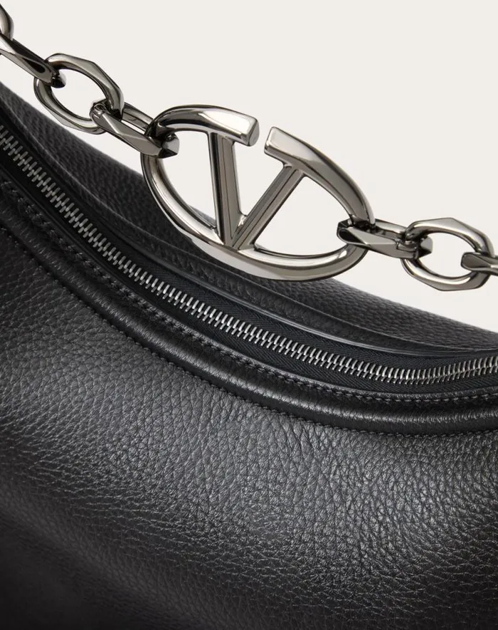 Valentino Shoulder Bags Man Vlogo Moon Medium Grainy Calfskin Hobo Bag With Chain For Man In Black Black Valentino Shoulder Bags Man Vlogo Moon Medium Grainy Calfskin Hobo Bag With Chain For Man In Black Black