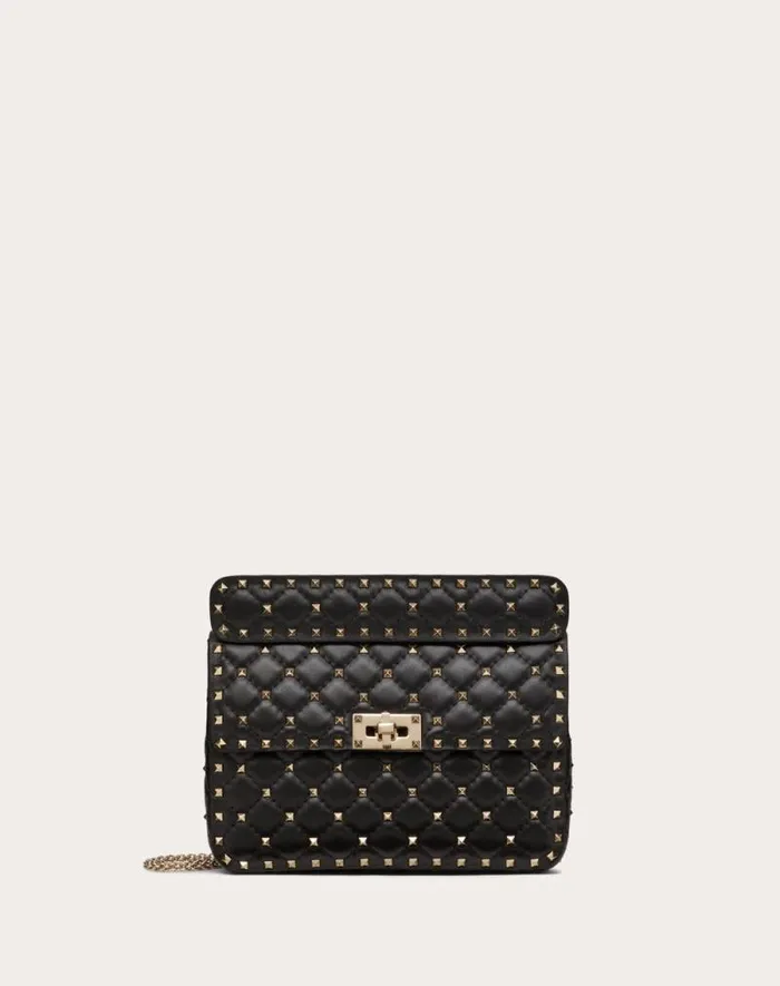 Valentino Shoulder Bags Woman Medium Nappa Rockstud Spike Bag For Woman In Black Black Valentino Shoulder Bags Woman Medium Nappa Rockstud Spike Bag For Woman In Black Black