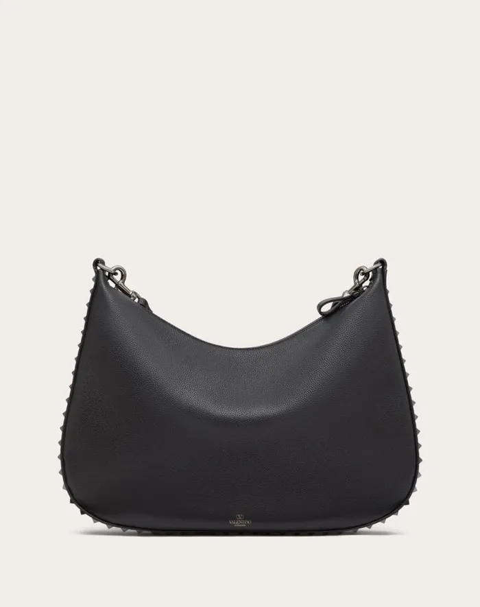 Valentino Shoulder Bags Woman Rockstud Hobo Bag In Grainy Calfskin For Woman In Black Black Valentino Shoulder Bags Woman Rockstud Hobo Bag In Grainy Calfskin For Woman In Black Black
