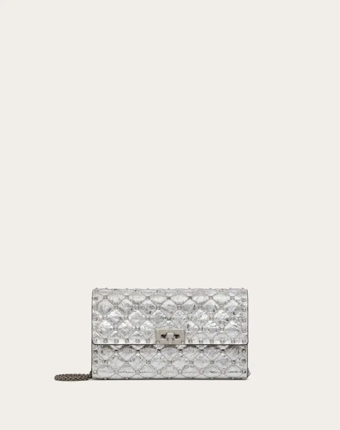 Valentino Shoulder Bags Woman Rockstud Spike Metallic Lambskin Shoulder Bag For Woman In Silver Silver Valentino Shoulder Bags Woman Rockstud Spike Metallic Lambskin Shoulder Bag For Woman In Silver Silver