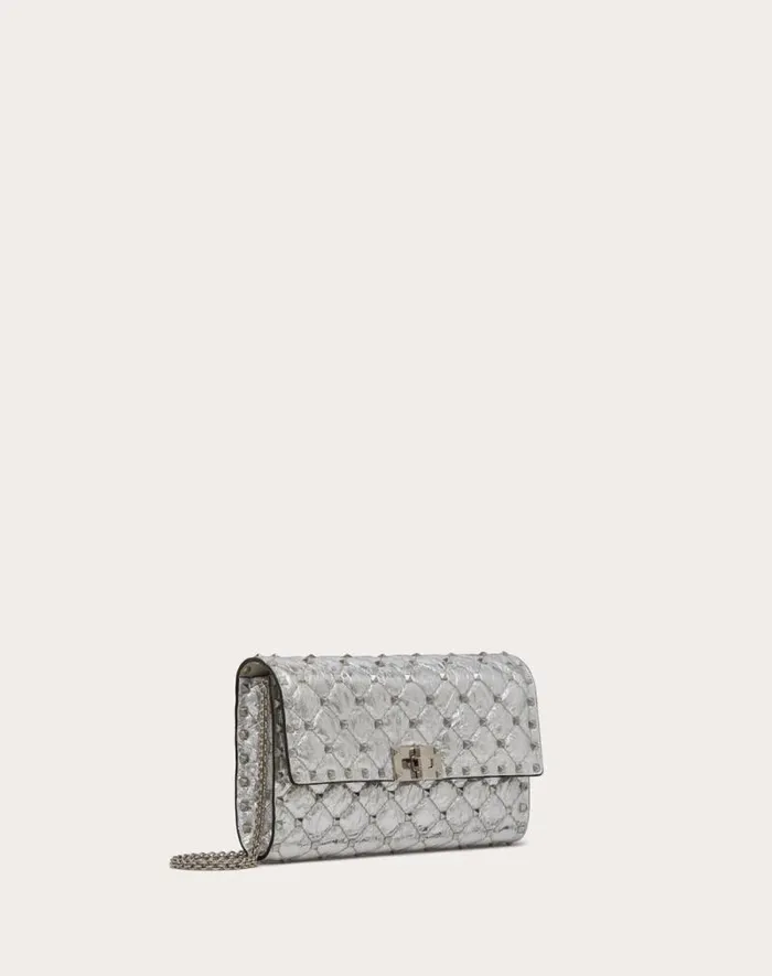 Valentino Shoulder Bags Woman Rockstud Spike Metallic Lambskin Shoulder Bag For Woman In Silver Silver Valentino Shoulder Bags Woman Rockstud Spike Metallic Lambskin Shoulder Bag For Woman In Silver Silver