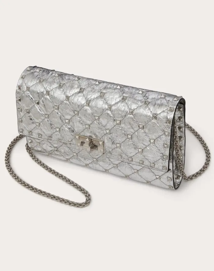 Valentino Shoulder Bags Woman Rockstud Spike Metallic Lambskin Shoulder Bag For Woman In Silver Silver Valentino Shoulder Bags Woman Rockstud Spike Metallic Lambskin Shoulder Bag For Woman In Silver Silver