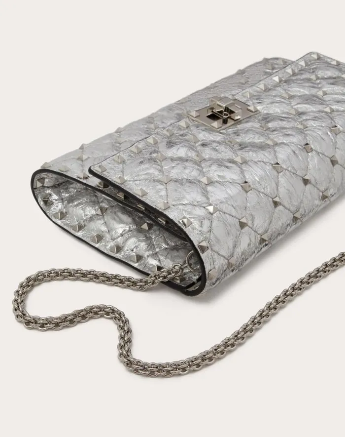 Valentino Shoulder Bags Woman Rockstud Spike Metallic Lambskin Shoulder Bag For Woman In Silver Silver Valentino Shoulder Bags Woman Rockstud Spike Metallic Lambskin Shoulder Bag For Woman In Silver Silver