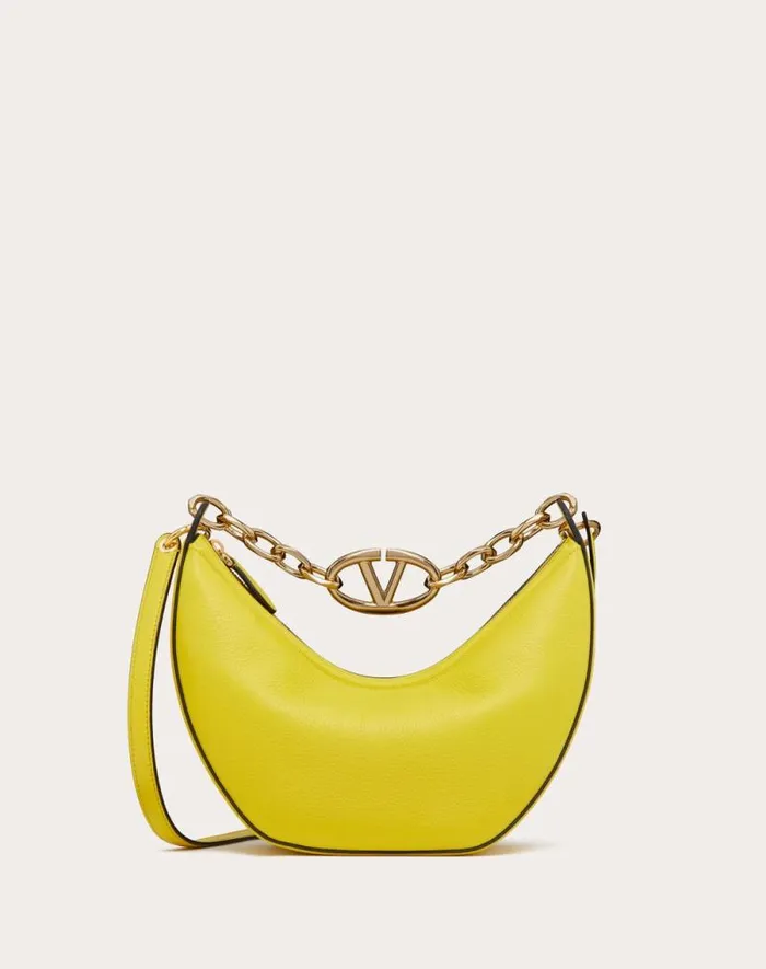 Valentino Shoulder Bags Woman Small Vlogo Moon Hobo Bag In Grainy Calfskin With Chain For Woman In Cedar Yellow Cedar Yellow Valentino Shoulder Bags Woman Small Vlogo Moon Hobo Bag In Grainy Calfskin With Chain For Woman In Cedar Yellow Cedar Yellow