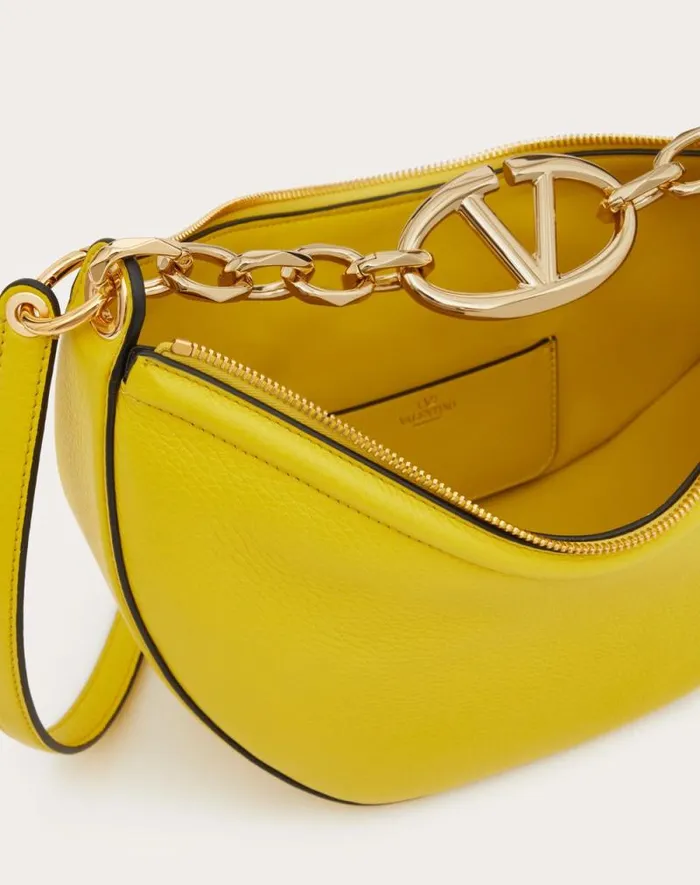 Valentino Shoulder Bags Woman Small Vlogo Moon Hobo Bag In Grainy Calfskin With Chain For Woman In Cedar Yellow Cedar Yellow Valentino Shoulder Bags Woman Small Vlogo Moon Hobo Bag In Grainy Calfskin With Chain For Woman In Cedar Yellow Cedar Yellow