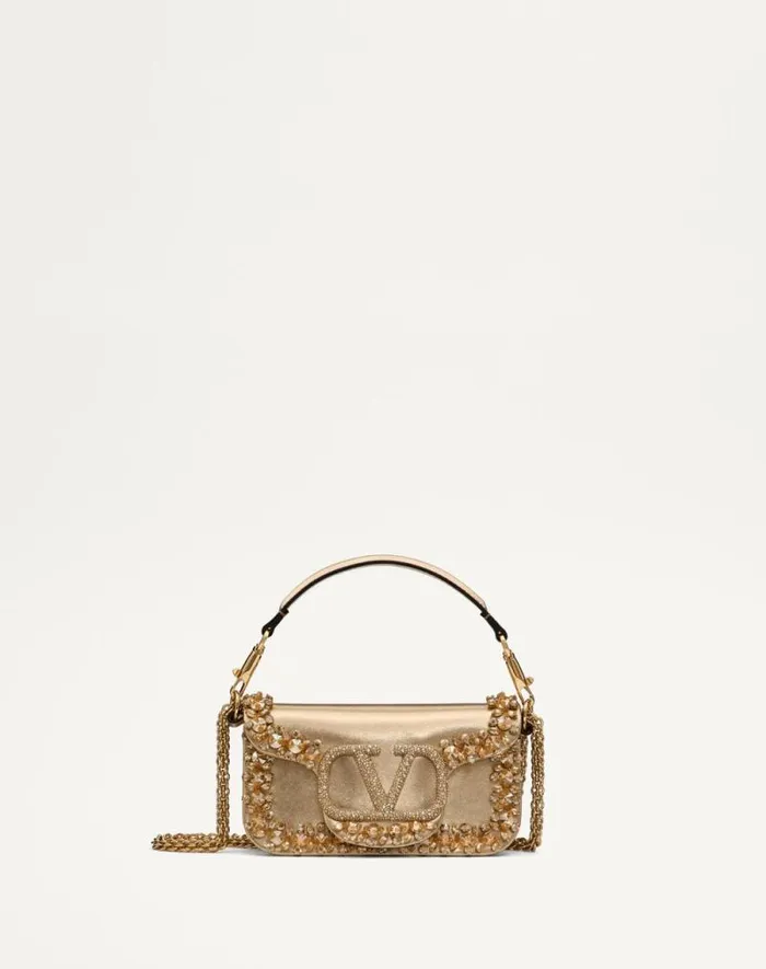 Valentino Shoulder Bags Woman Valentino Garavani Loc Small Embroidered Shoulder Bag For Woman In Crystalgold Crystalgold Valentino Shoulder Bags Woman Valentino Garavani Loc Small Embroidered Shoulder Bag For Woman In Crystalgold Crystalgold