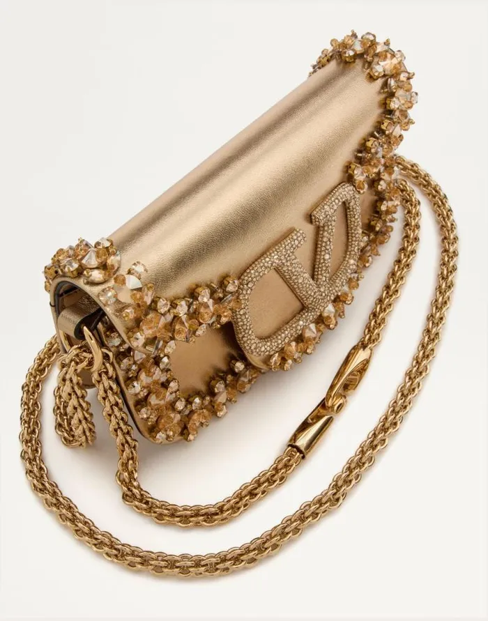 Valentino Shoulder Bags Woman Valentino Garavani Loc Small Embroidered Shoulder Bag For Woman In Crystalgold Crystalgold Valentino Shoulder Bags Woman Valentino Garavani Loc Small Embroidered Shoulder Bag For Woman In Crystalgold Crystalgold